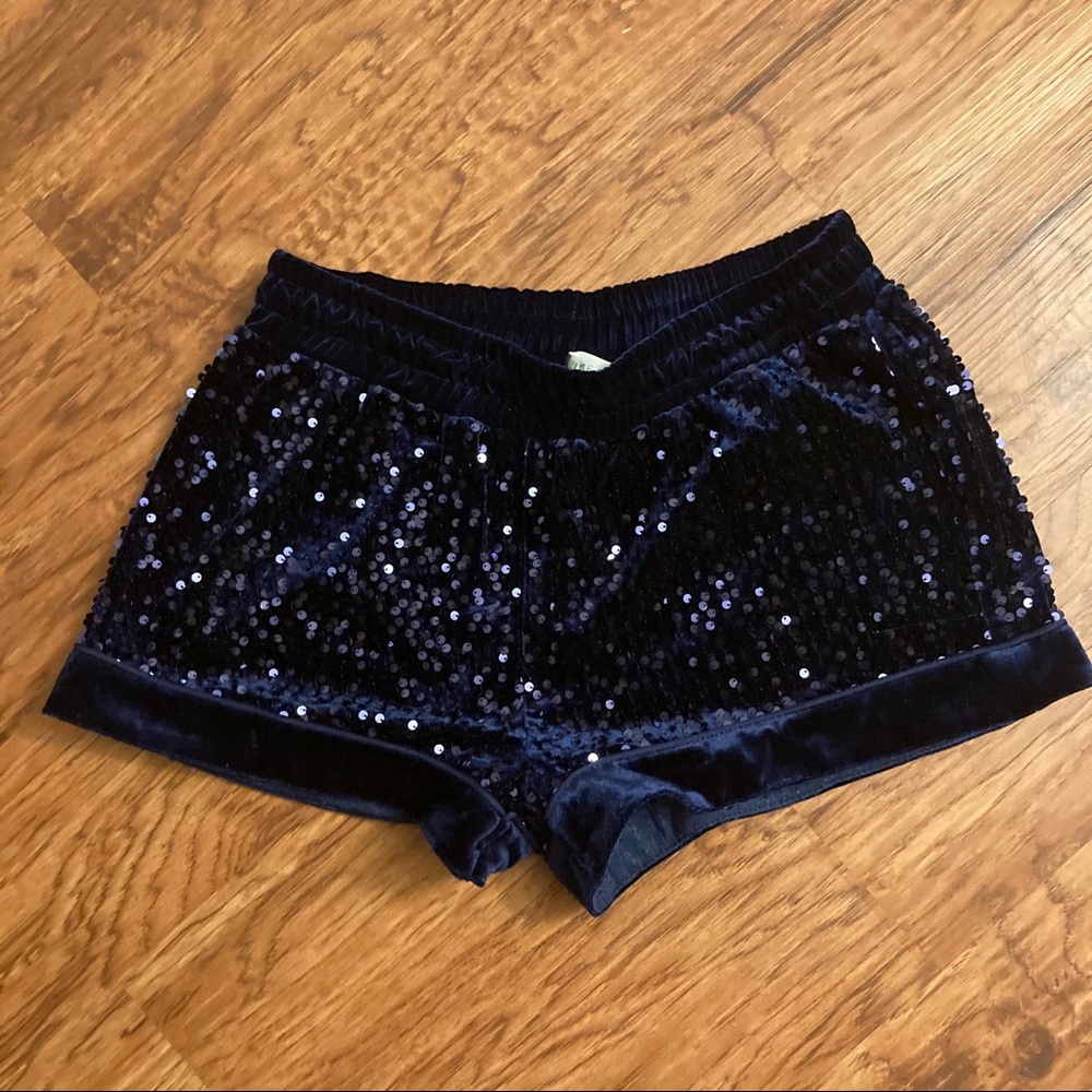 Blue sequin and velvet shorts